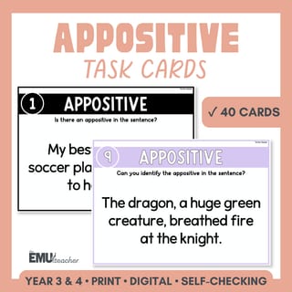 Appositive Task Cards | Essential & Nonessential Appositives | Sentence Writing - image 1 of 8