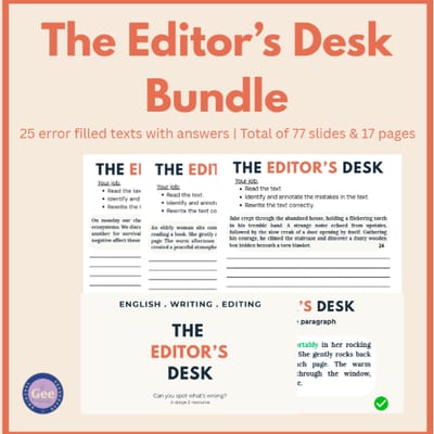 The Editor's Desk Presentation & Worksheets | 25 Editing Challenges | Stage 2