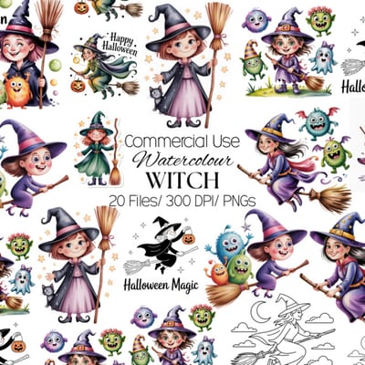 20 Witch Halloween Clipart | Cute, Spooky, Cartoon Witch PNG