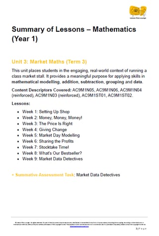 Mathematics - Unit 3 Market Maths - LESSON PLANS - Year 1 - image 3 of 4
