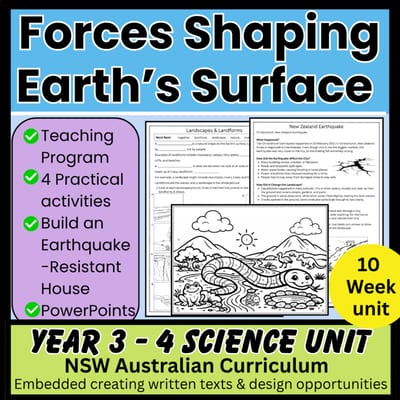 UNIT: Forces shaping Earth's Surface Year 3/4 Australian Curriculum worksheets