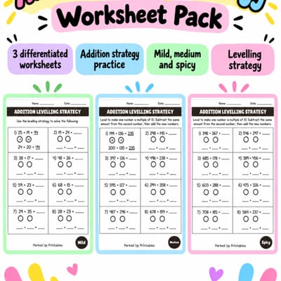 Addition Levelling Strategy Worksheets | Differentiated Maths | Years 3–4