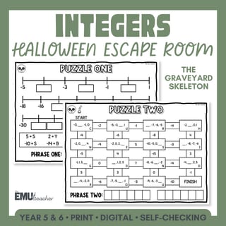 Halloween Math Escape Room | Integers | Negative Numbers & Ordering | AC9M6N01 - image 1 of 7