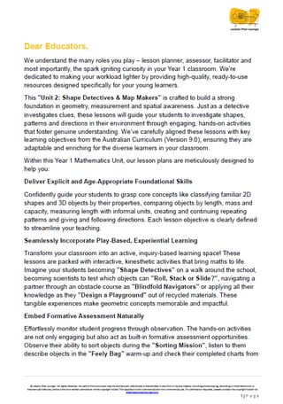 Mathematics - Unit 2 Shape Detectives & Map Makers - LESSON PLANS - Year 1 - image 2 of 4
