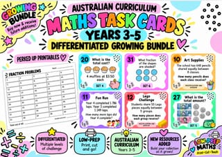 Australian Curriculum Maths Task Cards Years 3–5 | Differentiated Growing Bundle - image 1 of 8