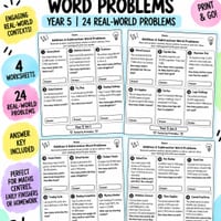 Addition & Subtraction Word Problems Bundle | Years 3–5 | Task Cards & Worksheet - thumbnail 5 of 7