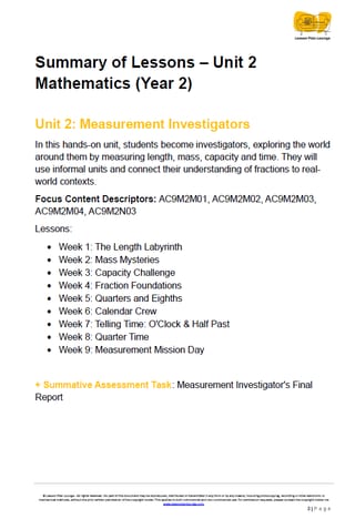 Mathematics - Unit 2: Measurement Investigators - LESSON PLANS - Year 2 - image 3 of 4