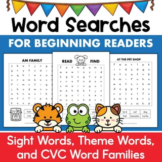 Word Searches for Beginning Readers Sight Words CVC Word Families Theme Words - image 1 of 4