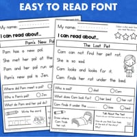 Kindergarten Foundation Reading Comprehension Worksheets Decodable Passages with Questions - thumbnail 3 of 3