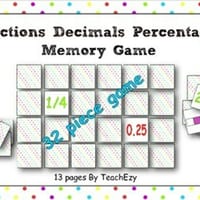 Fractions Decimals Percentage Memory Game