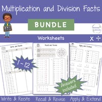 BUNDLE WORKSHEETS 1-12 Basic Multiplication Division Facts Math Times Tables