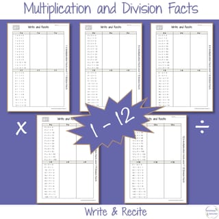 BUNDLE WORKSHEETS 1-12 Basic Multiplication Division Facts Math Times Tables - image 3 of 8