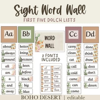 Boho Desert Sight Word Wall Display - Dolch words - EDITABLE - image 1 of 3
