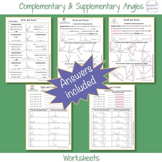 Complementary and Supplementary Angles Year 4 - 6 Math Review Warm up and Worksheets | BUNDLE - image 7 of 7