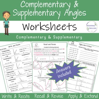 Complementary and Supplementary Angles Year 4 - 6 Math Review Warm up and Worksheets | BUNDLE - image 6 of 7