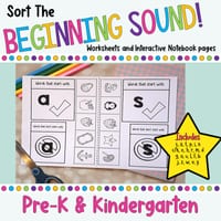Beginning Sound Sort Worksheets and Interactive Notebook Pages | Pre-K and Kindergarten Phonics - thumbnail 1 of 4