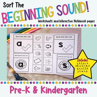 Beginning Sound Sort Worksheets and Interactive Notebook Pages | Pre-K and Kindergarten Phonics - image 1 of 4