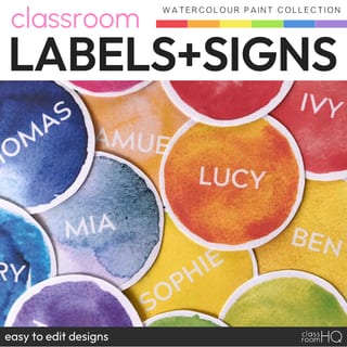 WATERCOLOUR PAINT Classroom Labels + Signs Pack | Rainbow Classroom Decor - image 1 of 4