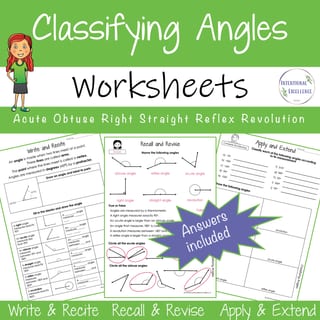 Classifying Angles Math WORKSHEETS Year 4 - 5 Homework Revision - image 1 of 2