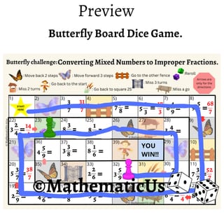 Converting Mixed Numbers to Improper Fractions Butterfly Dice Game - image 3 of 4