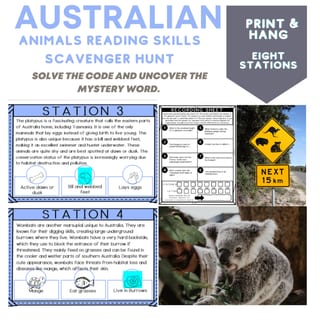 Australian Animals Passage Codebreaker Scavenger Hunt - 8 Reading Stations - image 1 of 2