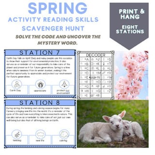 First Day of Spring Passage Codebreaker Scavenger Hunt - 8 Reading Stations - image 1 of 2