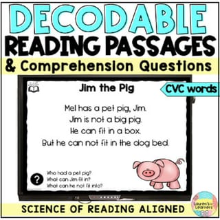 CVC Decodable Reading Passages and Comprehension Questions Slides - Reading fluency - image 1 of 4