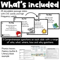 CVC Decodable Reading Passages and Comprehension Questions Slides - Reading fluency - thumbnail 2 of 4