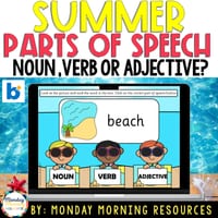 Summer Noun, Verb or Adjective - Parts of Speech Grammar Boom Cards™ for Year 1 and Year 2