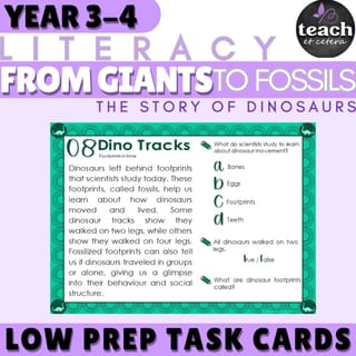 Dinosaur: Reading Comprehension Task Cards for Grade 3-4: Passages and Questions - image 1 of 5
