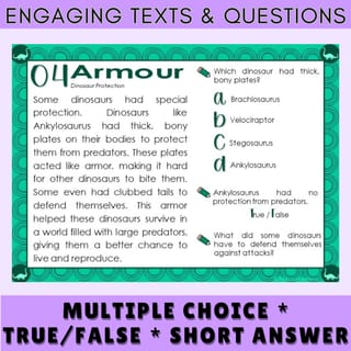 Dinosaur: Reading Comprehension Task Cards for Grade 3-4: Passages and Questions - image 4 of 5