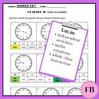 Year 2 ICP | Quarter Past & To Hour | ACARA v9 | Colour by Number - image 4 of 7