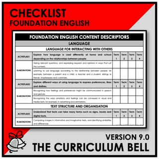 V9 CHECKLIST | AUSTRALIAN CURRICULUM | FOUNDATION ENGLISH - image 1 of 2