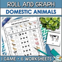 Roll and Graph Game and Worksheets Freebie | Domestic Animals