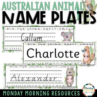 Australian Animal Student Desk Name Plates - Editable Desk Name Tags - image 1 of 4