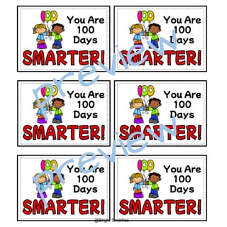 100 DAYS OF SCHOOL GIFT CARDS/TAGS, 100 DAYS SMARTER, COLOURED - image 2 of 8
