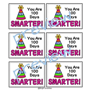 100 DAYS OF SCHOOL GIFT CARDS/TAGS, 100 DAYS SMARTER, COLOURED - image 4 of 8