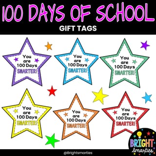 100 DAYS OF SCHOOL STAR GIFT CARDS/TAGS, 100 DAYS SMARTER, COLOURED - image 1 of 8