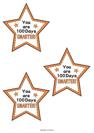 100 DAYS OF SCHOOL STAR GIFT CARDS/TAGS, 100 DAYS SMARTER, COLOURED - image 8 of 8