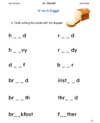 Year 1 Digraph | 'ea' as in bread - image 1 of 2