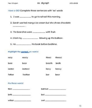 Year 1 Digraph | 'ea' as in bread - image 2 of 2