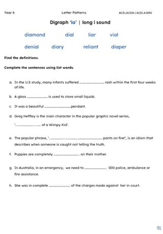 Year 6 Letter Patterns | ´et´ as in /ay/  & 'ia' as in diamond - image 3 of 4