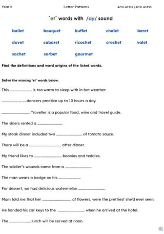 Year 6 Letter Patterns | ´et´ as in /ay/  & 'ia' as in diamond - image 1 of 4