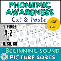 Phonemic Awareness and Phonics Beginning Sound Worksheets: Picture Sort Activity in NSW Font - thumbnail 1 of 4