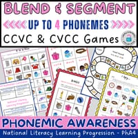 Phonemic Awareness Activities - Blending & Segmenting Words with 4 Phonemes - CCVC CVCC Games - thumbnail 1 of 4