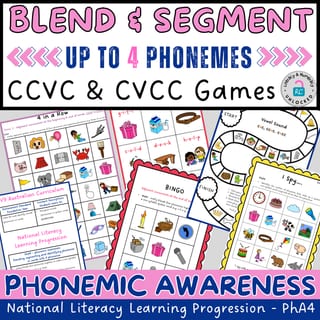 Phonemic Awareness Activities - Blending & Segmenting Words with 4 Phonemes - CCVC CVCC Games - image 1 of 4
