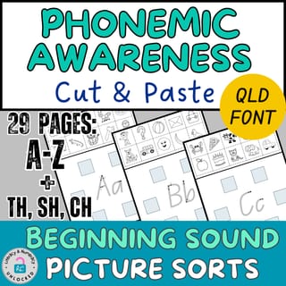 Phonemic Awareness and Phonics Beginning Sound Worksheets: Picture Sort Activity in Queensland Font - image 1 of 4