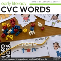 CVC Word Letter Lacing Bead Cards Hands-On Phonics Small Group Activity - thumbnail 1 of 5