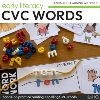 CVC Word Letter Lacing Bead Cards Hands-On Phonics Small Group Activity - image 1 of 5