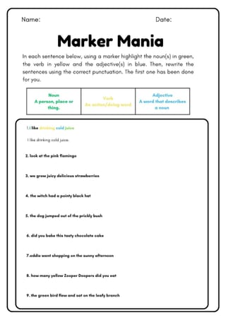Marker Mania- Finding parts of speech grammar and punctuation activity - image 1 of 2